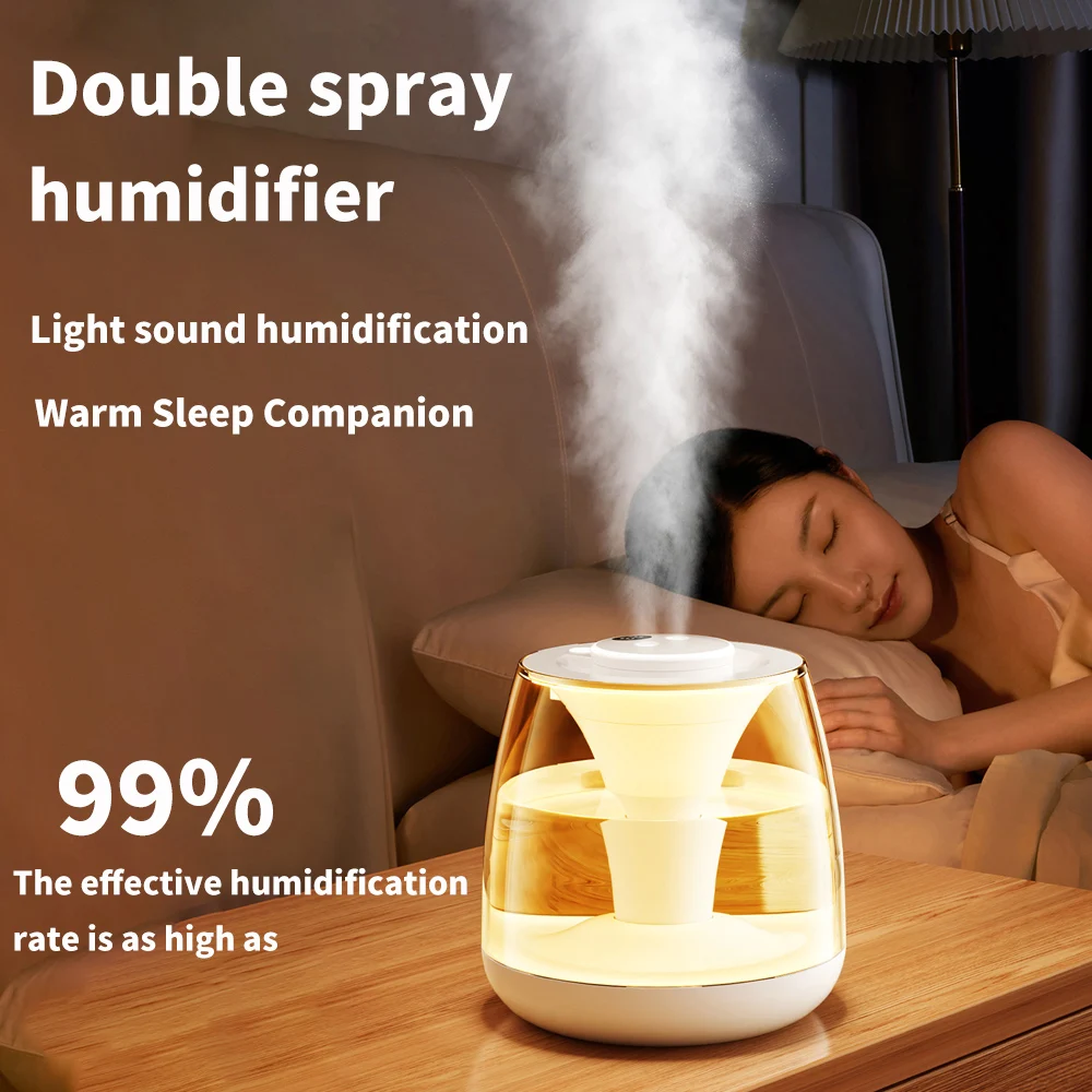 

3-литровый увлажнитель с двойным распылением и бесшумным цифровым дисплеем, влажность, машина для ароматерапии с красочной атмосферной подсветкой для дома и спальни
