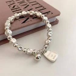 Bracciale geometrico con finitura opaca in argento sterling 925 per regali di gioielli per la pace con perline di lettere glassate