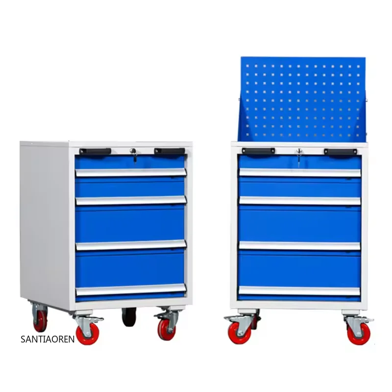 

2025Mobile 4-Drawer Workshop Tool Storage Cabinet With Wheels Wood Panel Mobile Tool Cart With Drawers
