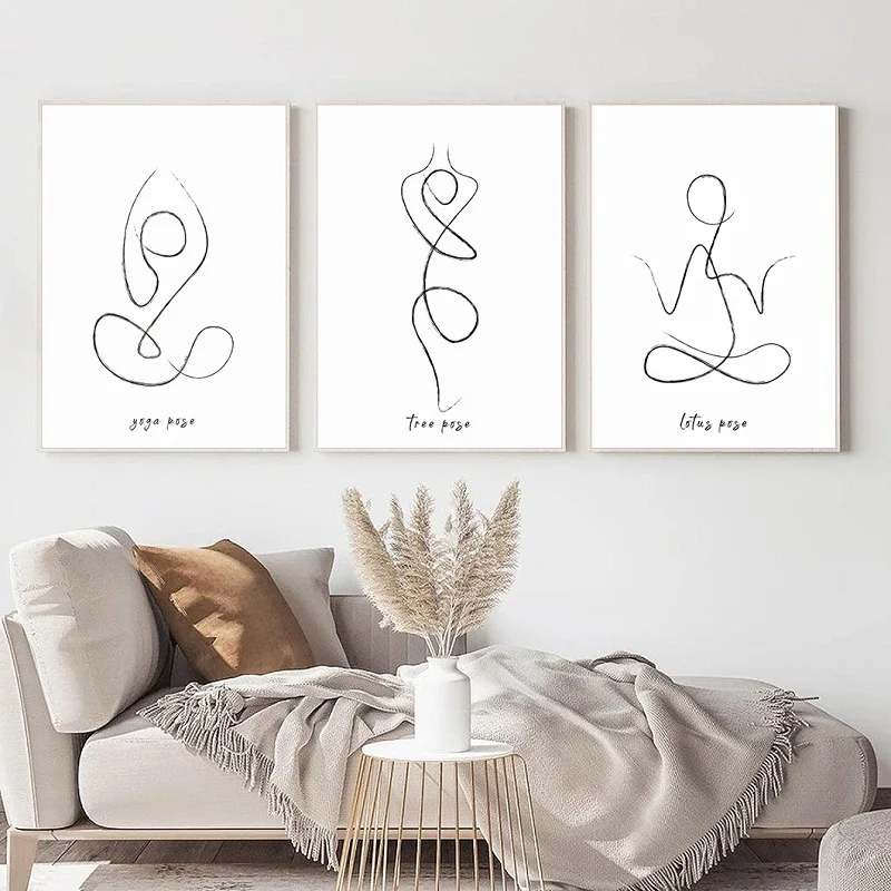 1pc frameless Canvas Painting Yoga Pose Line Art Meditation Poster Yoga Symbol Breathe Canvas Printing Minimalist Modern Wall Ar