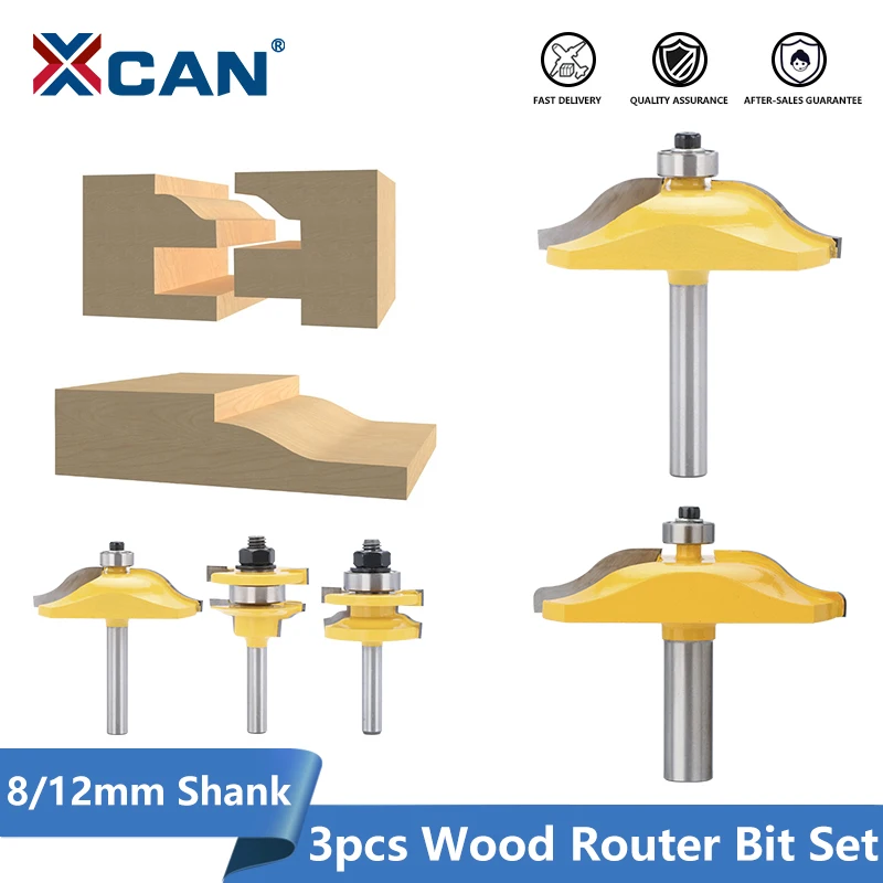 

XCAN, набор фрез из 3 предметов, хвостовик 8/12 мм, круглая надподнятая панель, дверца шкафа, направляющая Ogee и фрезы Stile, деревообрабатывающие инструменты