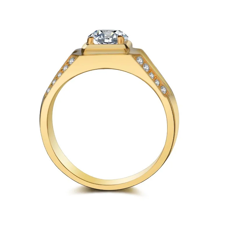 LMNZB Fashion Gold Color Tibetan Silver Rings for Men Round 7mm CZ Zircon Engagement Wedding Band Men\'s Wedding Jewelry Gift