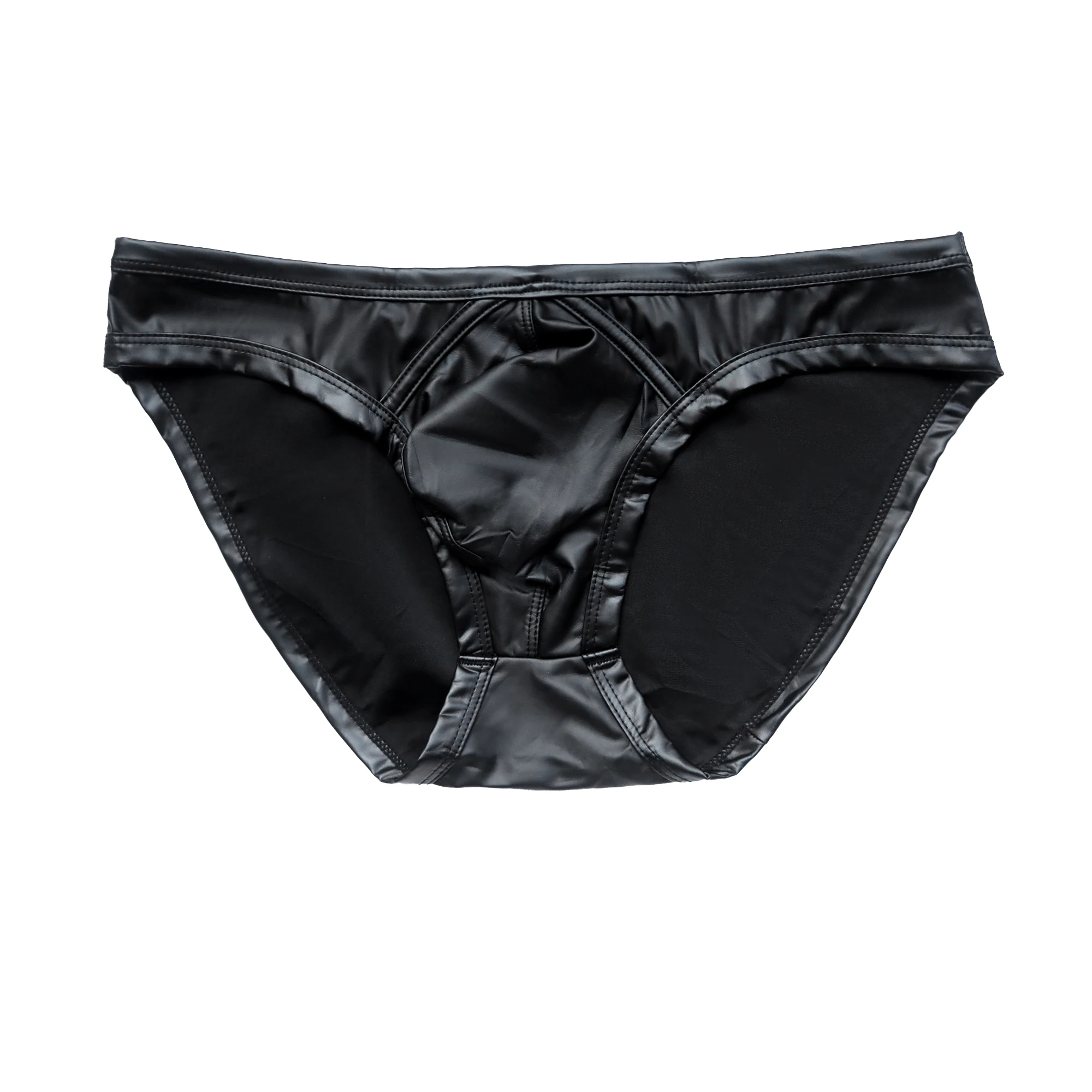 

M-2XL Men's Black Faux Leather Briefs Sexy Panties Bulge Pouch Underwear Bikini Underpants Low Waist Soft Erotic Male Lingerie