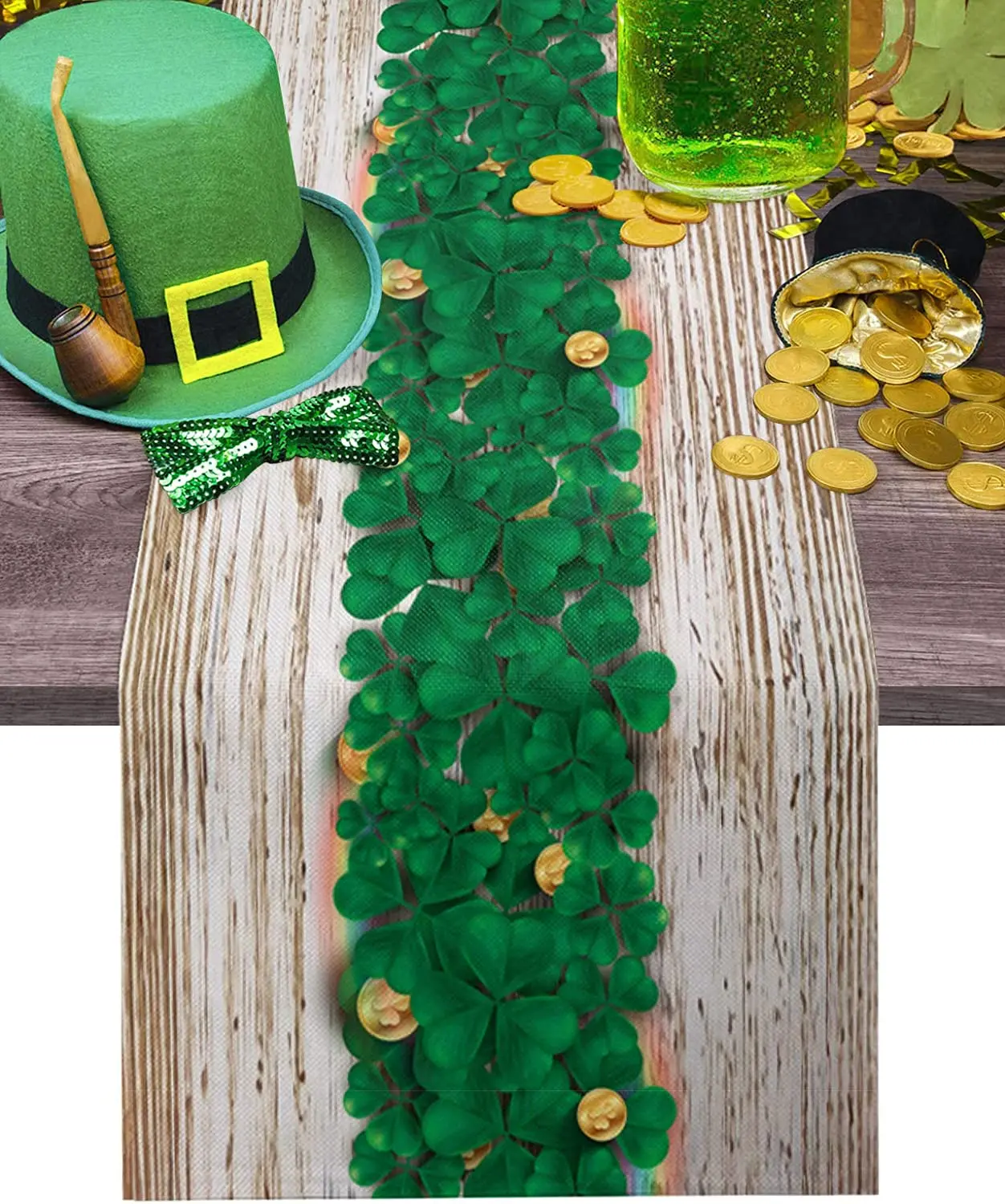 St Patricks Day Table Runner Spring Dwarf Shamrock Green Table Runner Green St Patrick's Day Runner Kitchen Table Decor