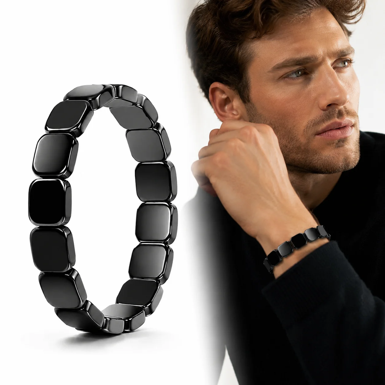 Meistverkauftes Obsidian-Armband Unregelmäßige Halbmond-Perlen Schwarzes Naturstein-Armband Exquisites Hochwertiges Herren-Modeaccessoire