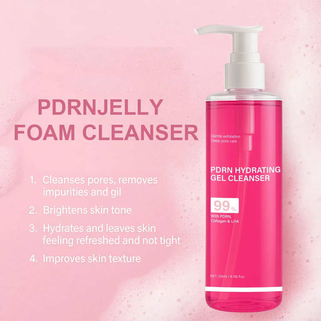 PDRN Hydrating Gel Cleanser, Salmon Pink Foam Cleansing Gel with PDRN & Collagen,Deep Cleansing,Gentle and Non-irritating, 200ml