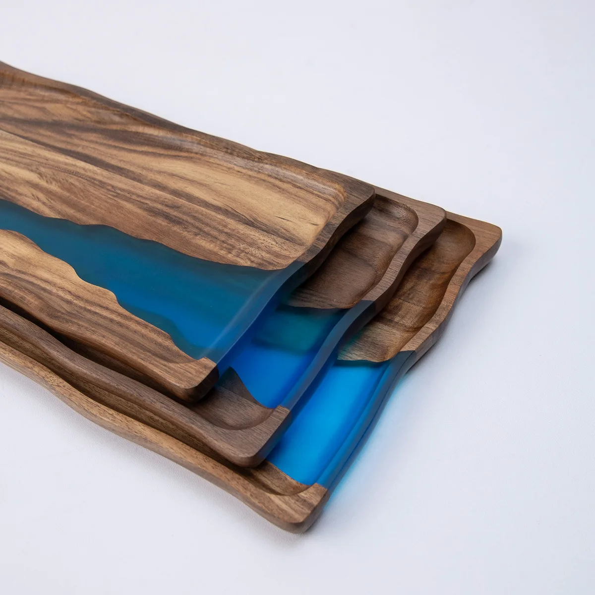 River Resin Walnut Wood Tray Acacia Wood Round Square Retro Serving Plate for Dessert Tea