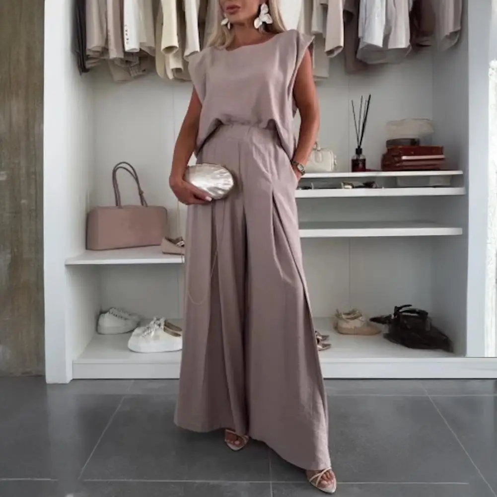 

Spring Fashion Solid Cotton Set Woman Sexy O Neck Sleeveless Tank Tops+Trousers Sets Summer Two Piece Suit Outfit 2025