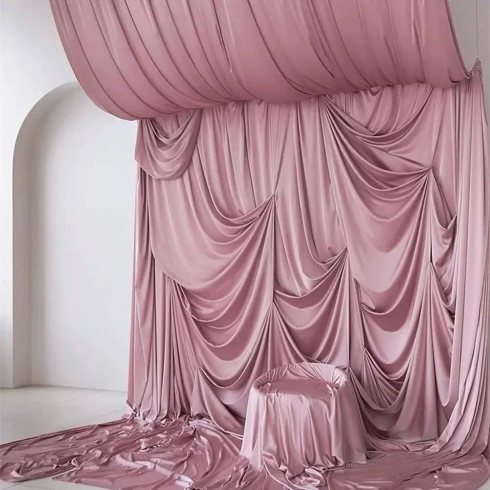 Rose Pink Milk Tea Color Bean Green Mesh Cloth Draping Fabric for Wedding Ceiling Voile Decoration Purdah Background Fabric