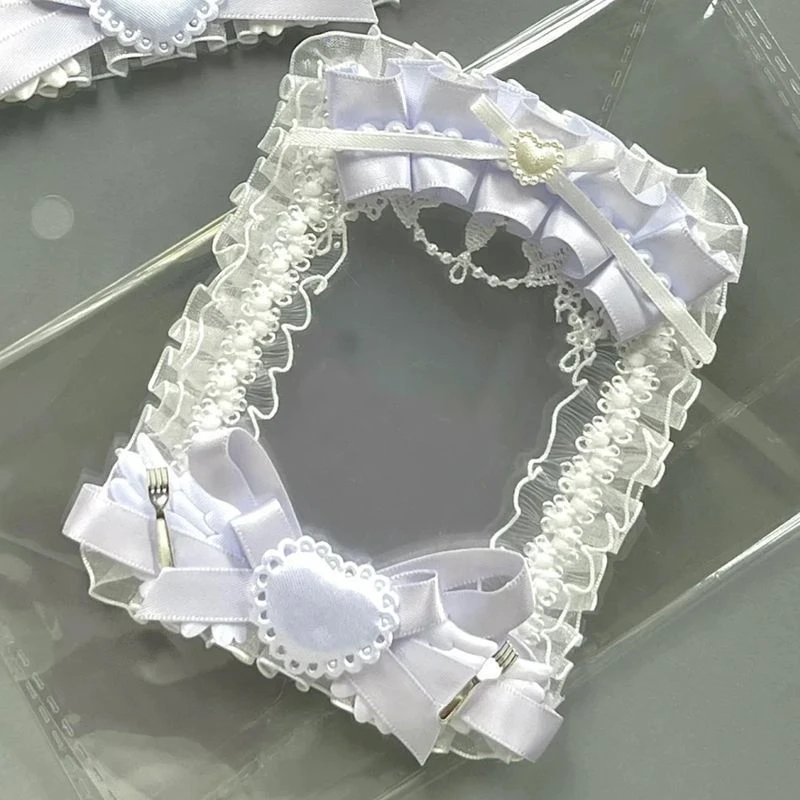 Lace Bow Photocard Holder Heart Satin Ribbon Photo Frame Ita Bag Charm Handmade Kpop Card Display Pendant Fans Accessories