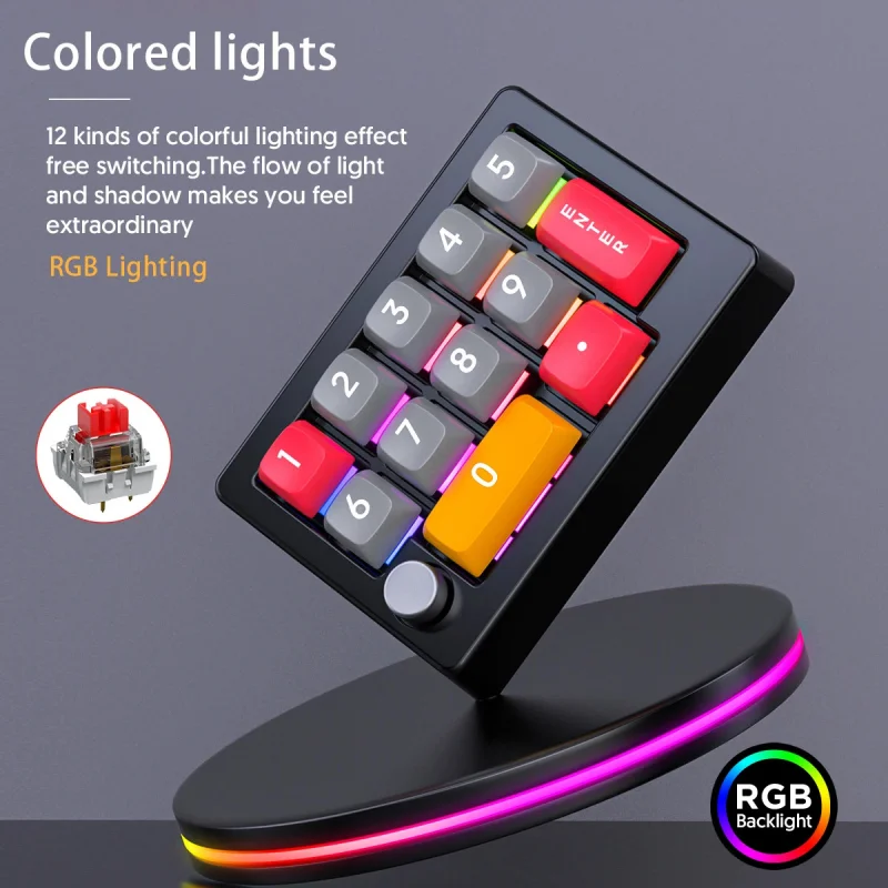 12 Keys Usb Mini Macro Mechanical Gaming Keyboard Programming Keypad with Knobs Rgb Led Backlit Keypad Macro Support One-Handed