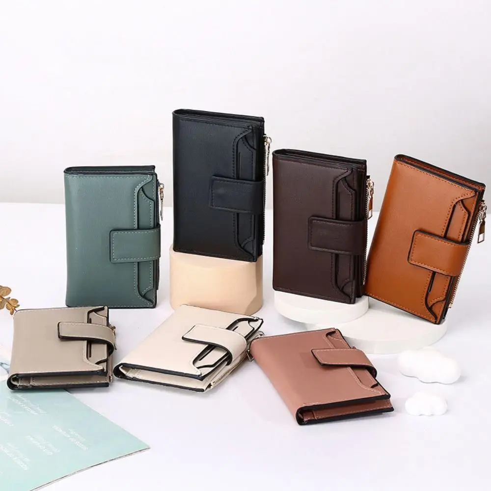 Multifunctional PU Leather Wallet Multiple Card Slot Korean Style Short Wallet Zipper Candy Color Folding Card Holder Girl