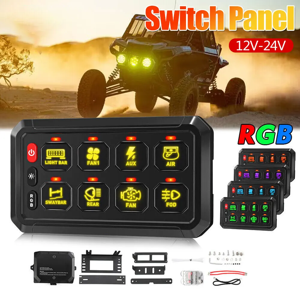 

12V/24V LED 8 Gang Switch Panel Circuit Control Relay System Box Slim Touch Control Panel for Boat Jeep UTV Caravan
