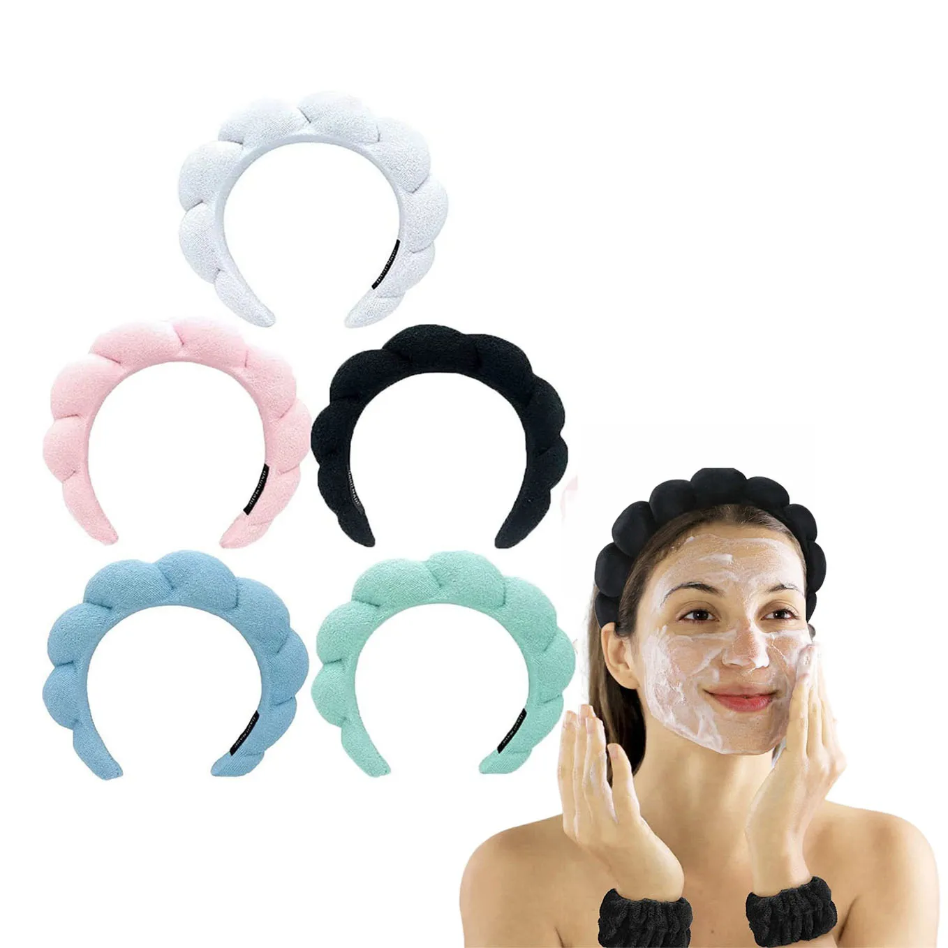 

Makeup Headband Puffy Makeup Absorbent Sponge Bubble Hair Hoops for Face Washing Skincare Women Headwear Velvet Spa Makeup Tool