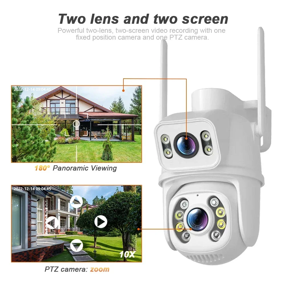 SANSCO 5K 10MP Dual Lens PTZ WIFI Camera Dual Screen 6MP HD Wireless Outdoor IP Camera AI Human Tracking Surveillance iCsee