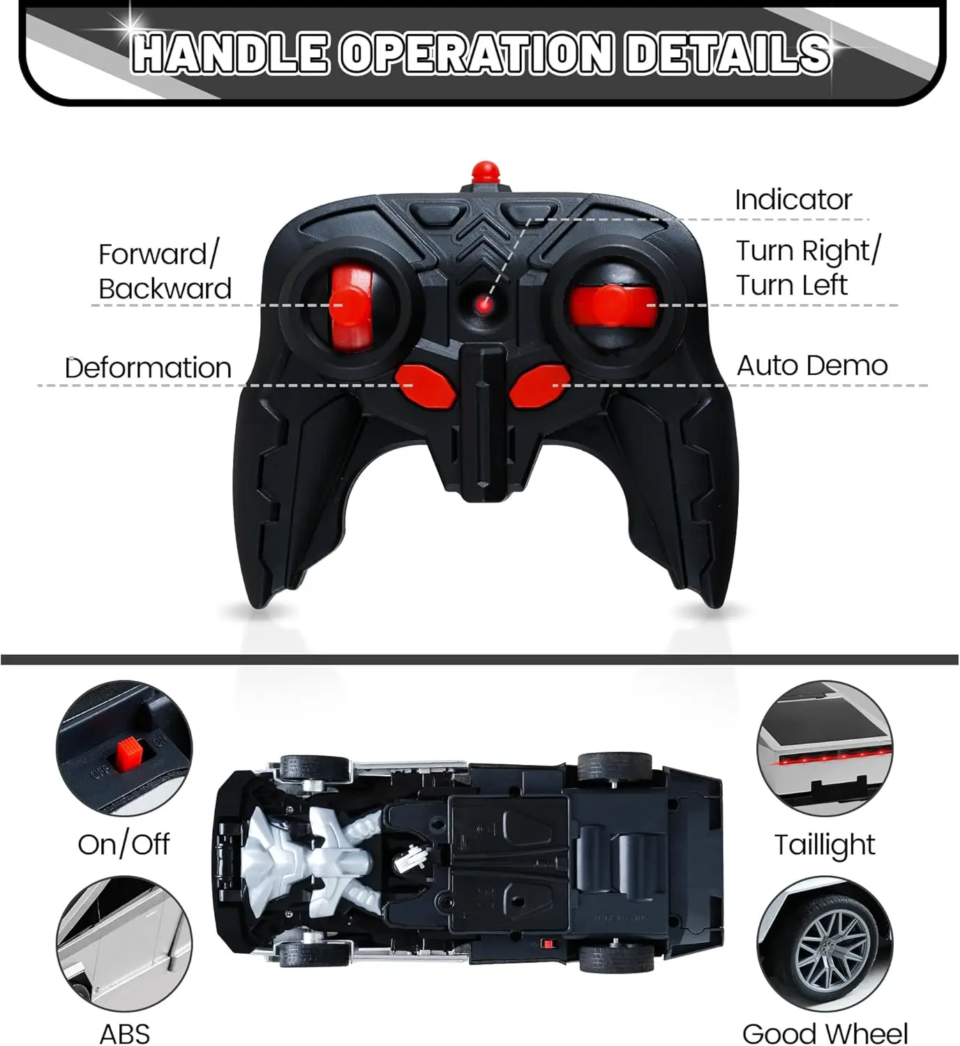 لعبة سيارة روبوت متحولة بجهاز تحكم عن بعد 2.4 جيجا هرتز مع أضواء LED، 360 درجة °   الدوران، وضع الانجراف، تشوه بزر واحد، هدية للأولاد من 4 إلى 8 سنوات فما فوق