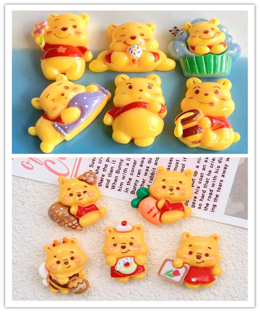 100pcs Kawaii Cartoon Plate Resin Pooh Bear Flatback Scrapbook DIY Jewelry Children Gift Hairpin Accessories