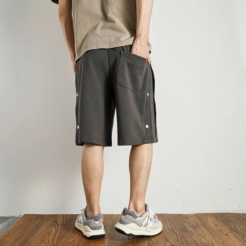 Summer new breasted shorts Men's summer short shorts High street trend loose casual quarter pants medium pants