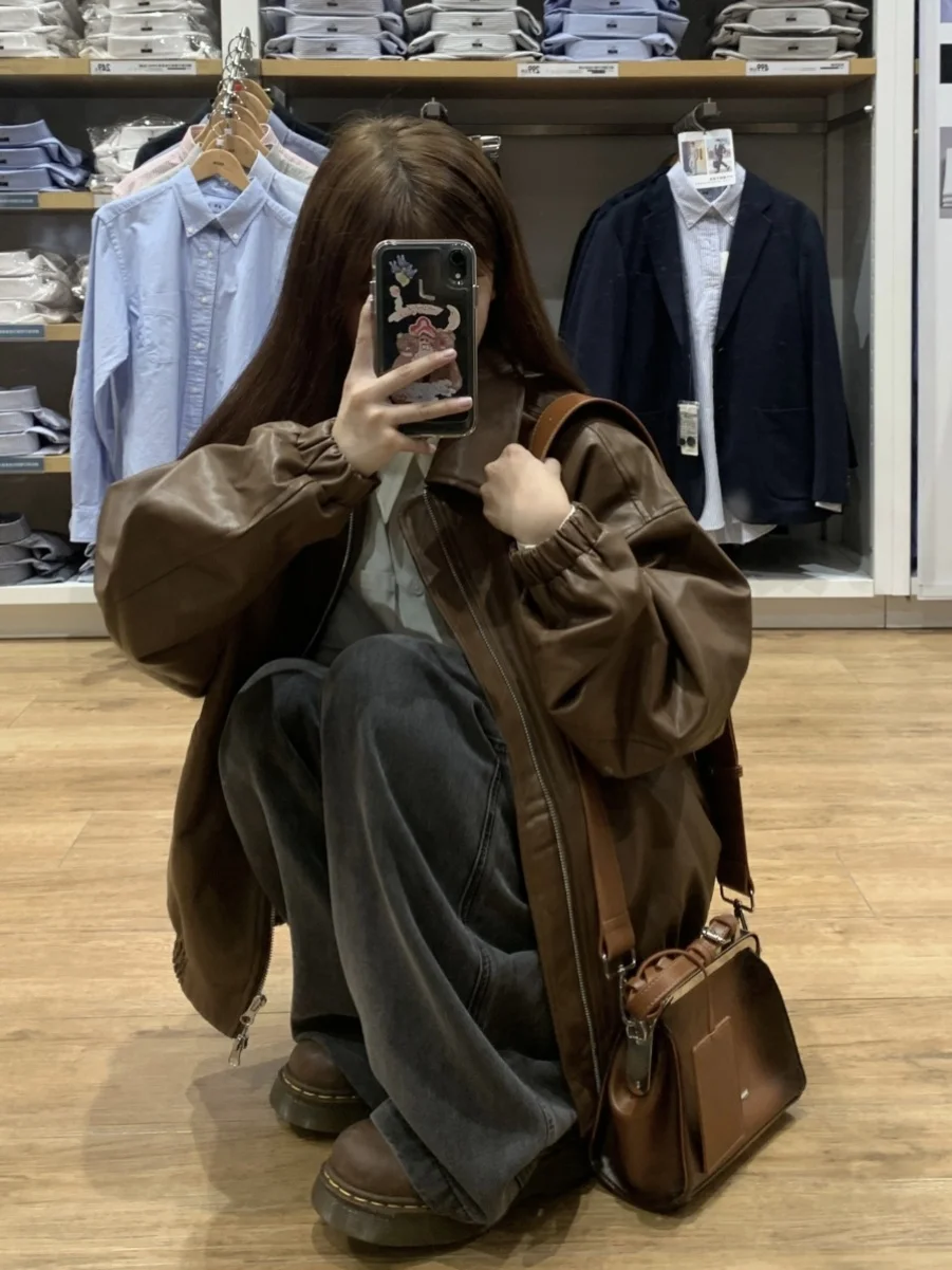 Giacca in Pelle PU da Donna Stile Biker, Capospalla Autunno Inverno, Alta Moda, Sensazione di Lusso, Manica Lunga con Cerniera...