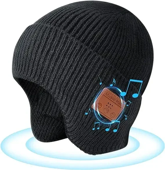 

Wireless hat Bluetooth 5.0 Outdoor winter Warm Music cap ear muffs Headset Handsfree Rechargeable Earphone Men Women knitted hat