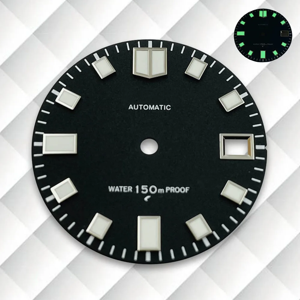 28.5mm S Logo Matte Dial Green Luminous Fit NH35/NH36/4R/7S Japanese Movement Diving Latest styles Watch Modification Accessorie