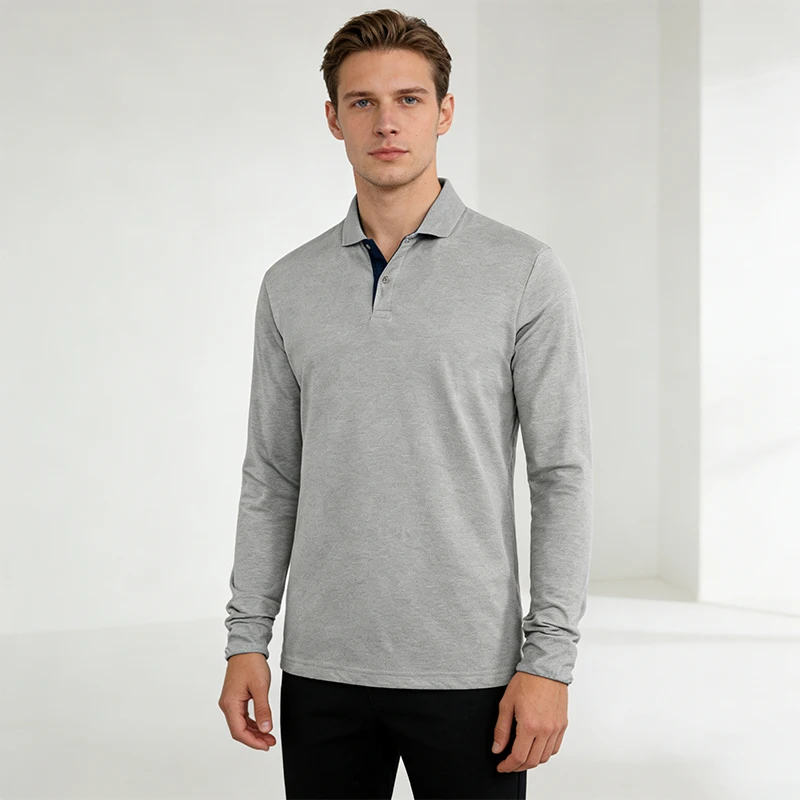 95% Baumwolle Langarm-T-Shirts Herren Casual Markenkleidung Hombre Tee Tops Mode T-Shirt Schwarz Weiß Polo T-Shirts für Männer – Detail 2