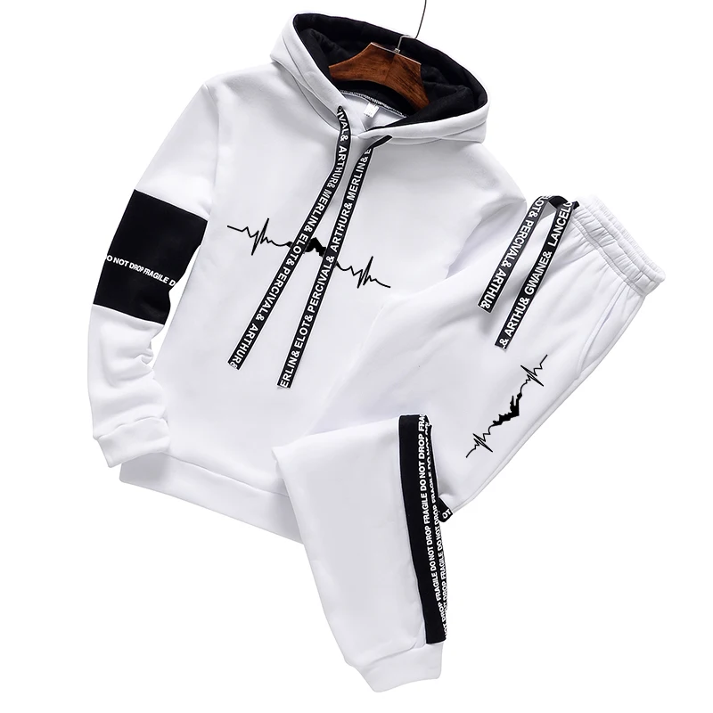 Men\'s Spring and Autumn Luxury Printed Sportswear Casual Fashion Sports Shirt+Sports Pants 2-piece Outdoor Sports Breathable Set