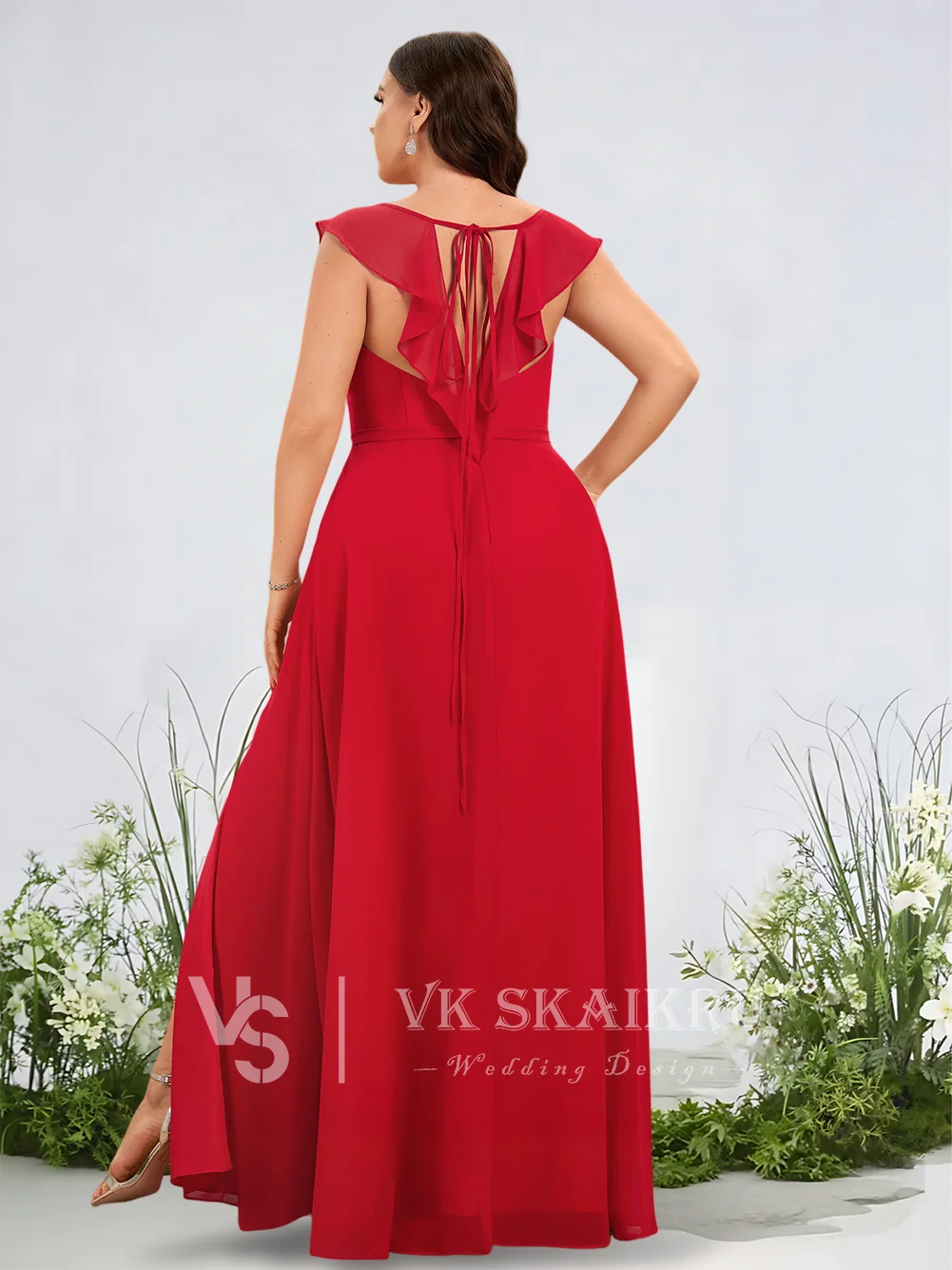 Um etéreo fora do ombro vestidos de dama de honra fosco lilás a linha até o chão chiffon jardim gala festa de casamento babados em cascata