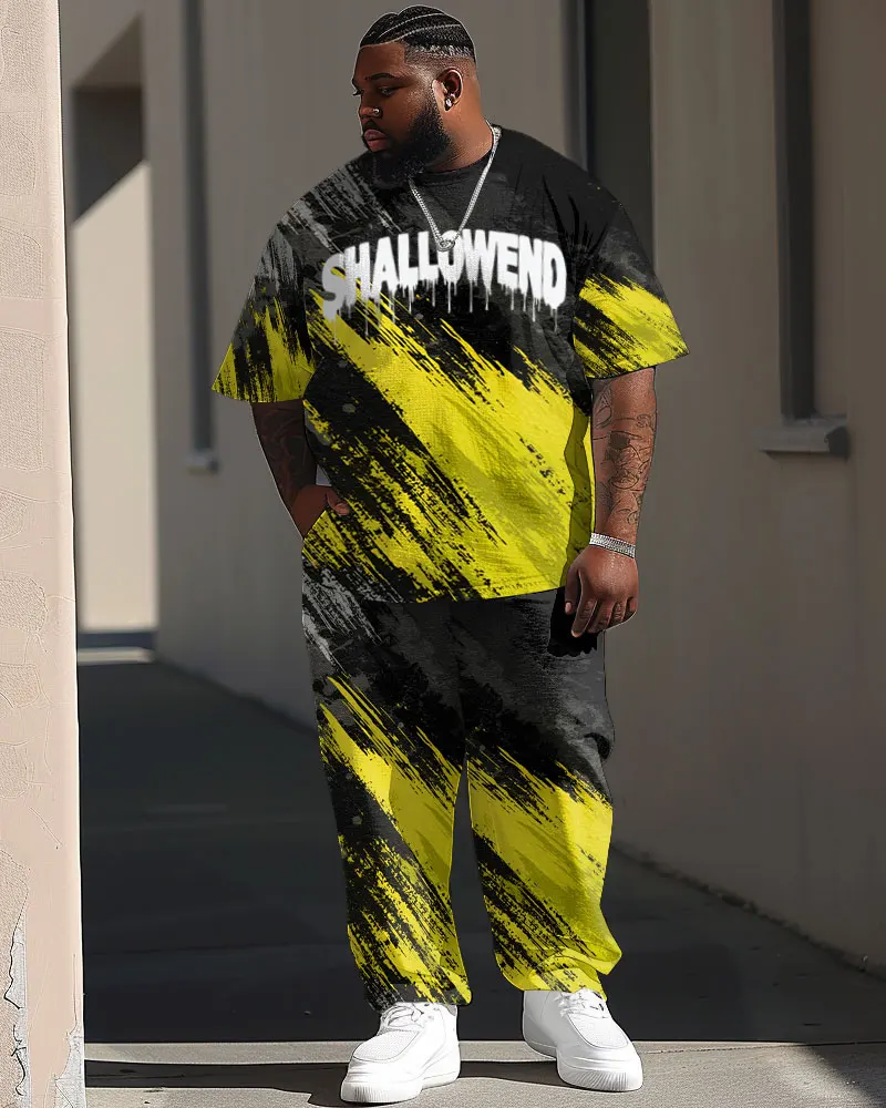 Biggmans L-9XL Plus Size T-Shirt  Set Street Tie-dye Pattern Hip Hop Print Large Men's Short sleeved Pants Suit
