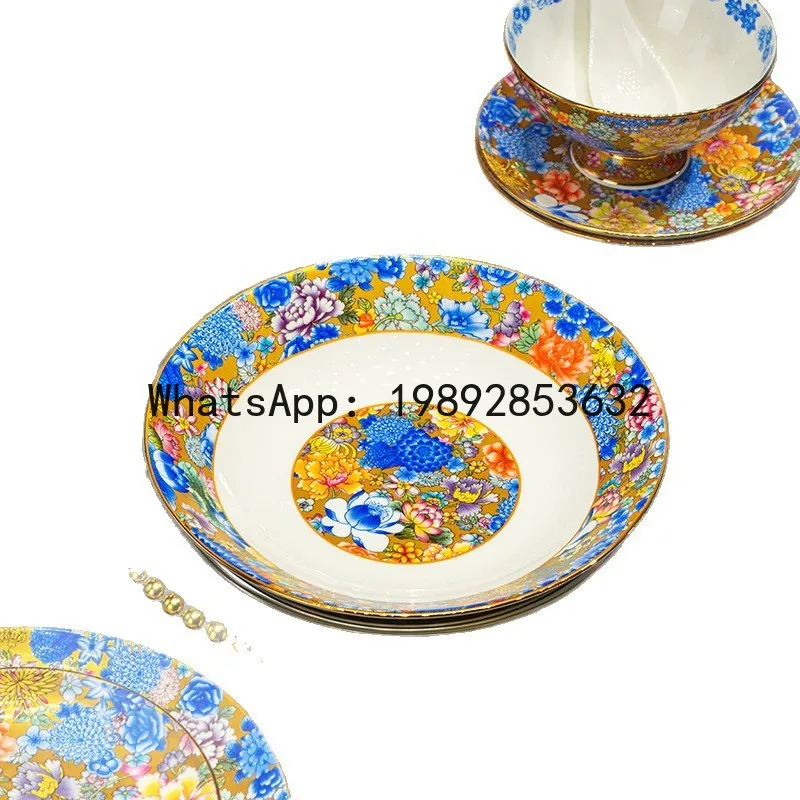 

XL Ceramic Palace Style Floral Enamel Gift Tableware Wholesale Bone Porcelain Bowl and Chopsticks Set Gift