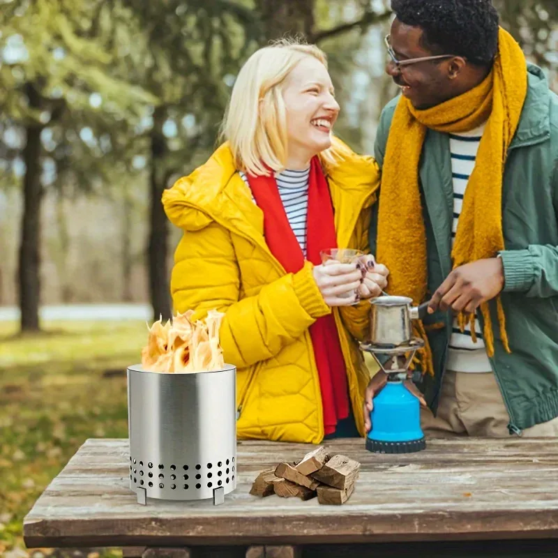Portable Bonfire Stainless Steel Burner Heater Mini Fire Wood Stove Furnace Outdoor Camping BBQ Smokeless Fire Pit Brazier