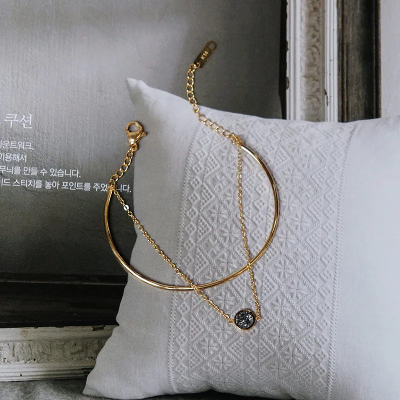316L Stainless Steel Korean Simple Zircon Double Layer Bracelet For Women Girl New Trend Wrist Chain Bangles Jewelry Gift