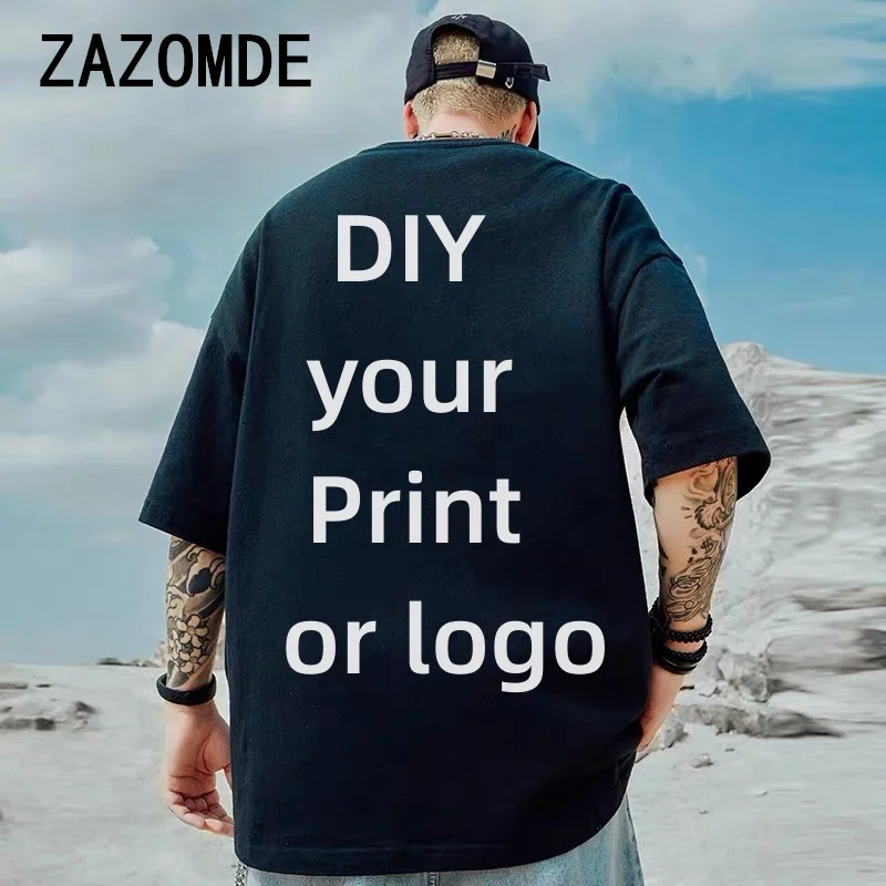 ZAZOMDE-Camiseta 100% de algodón para hombre y mujer, camisa personalizada con logotipo de diseño, de gran tamaño, parte delantera y trasera, a