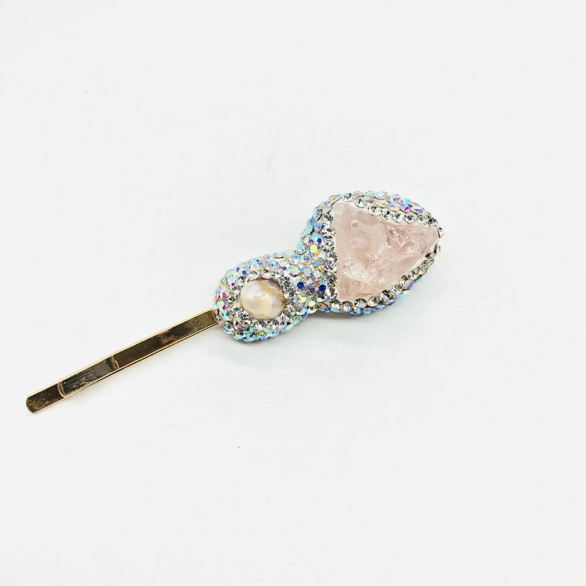 Rosa Feenrand-Clip, Nischendesign, Morganit, schlichtes Design, Süßwasserperle, zartes Modell