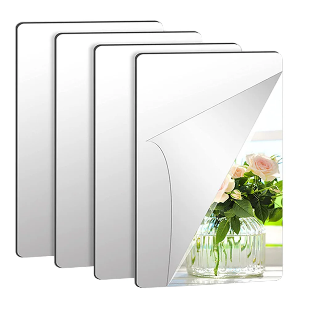 

4 Pcs Wall Mirrors Decorative Adhesive Decals Stickers Bathroom Effect Self-adhesive