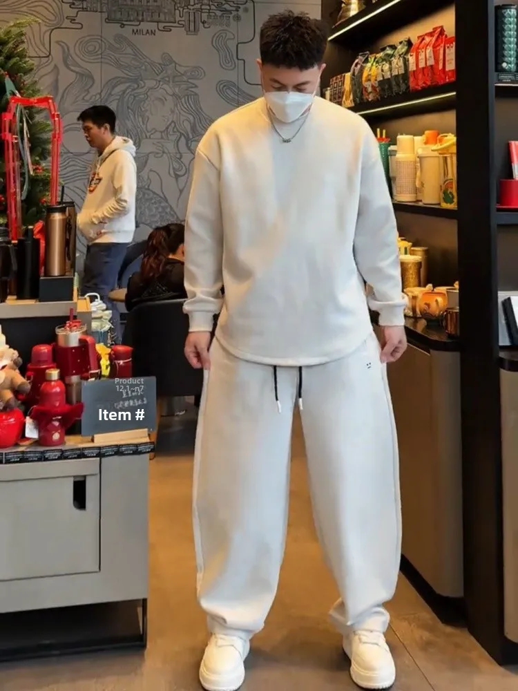 

Мужские теплые повседневные спортивные брюки на флисовой подкладке, прямые, широкие, свободного кроя, универсальные, осенние, длинные