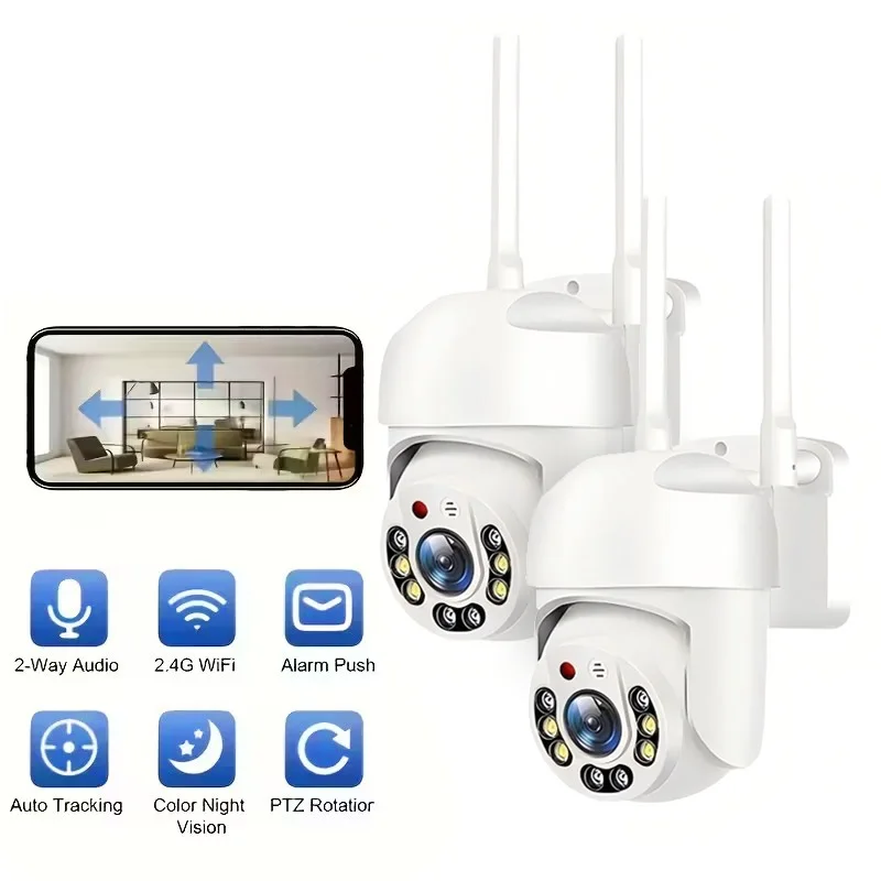 

Беспроводная умная камера видеонаблюдения Full HD 1080p, 2 шт. | Усовершенствованное панорамирование/наклон/зум, цветное ночное видение, двусторонняя аудиосвязь, интеллектуальное отслеживание движения