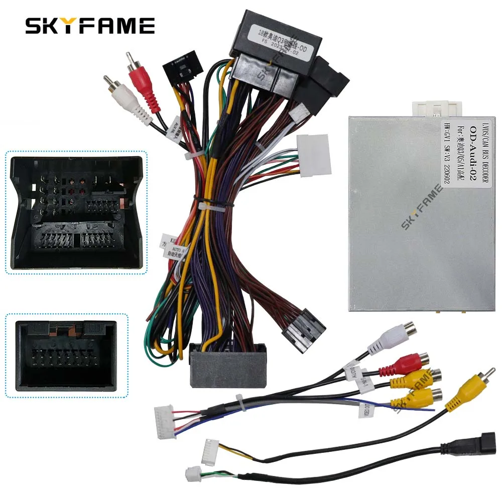 Skyfame adaptador de cablagem de carro, 16 pinos, caixa canbus, decodificador, cabo de alimentação de rádio android para audi q3 q5 a1 a4l