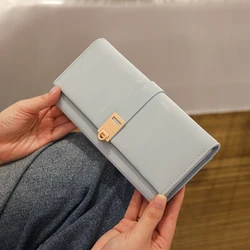 Autumn and winter new wallet women's long South Korea and South Korea small fresh PU leather solid color three fold bag simple s