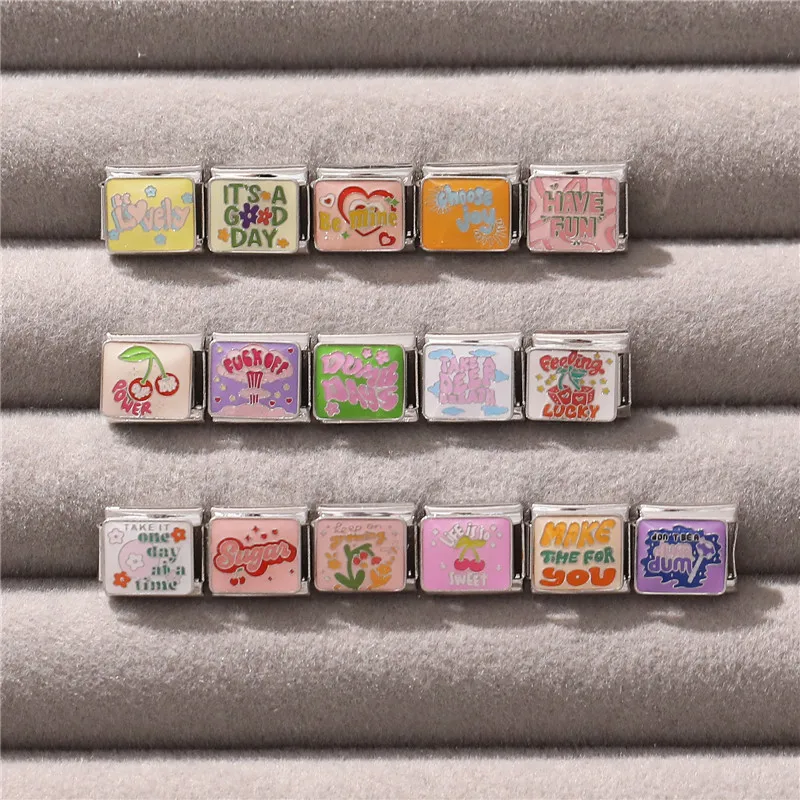 الفن تصميم الكلمات الملونة محظوظ السلطة متعة يكون لي سحر الإيطالية رابط صالح 9 مللي متر الفولاذ المقاوم للصدأ سوار الرجال النساء DIY بها بنفسك صنع