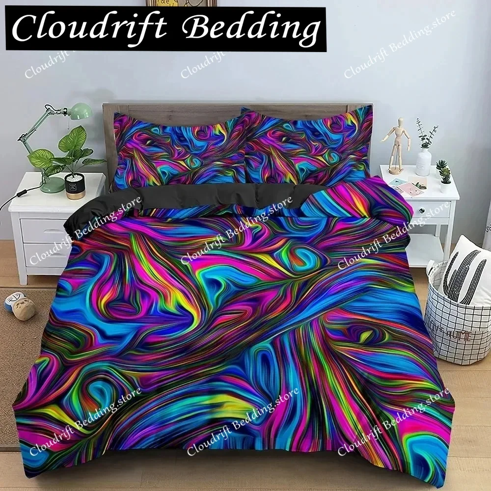 Geometric Bedding Set Twin Full King Queen Size Psychedelic Abstract Duvet Cover Set for Kid Teens Polyester Quilt Cover