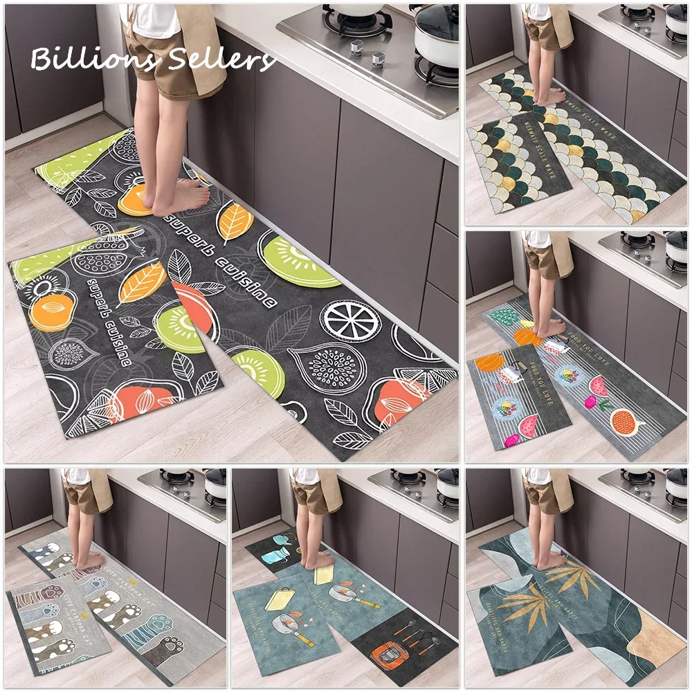 Creative Kitchen Floor Mat Tableware Pattern Entrance Doormat Bathroom Door Mat Floormat Parlor Anti-slip Antifouling Long Rugs