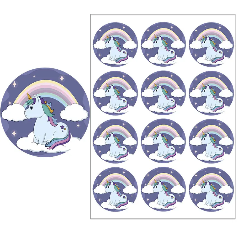 3.5cm/4.5cm Cute Unicorn Reward Sticker for Kids Lovely Cartoon Rainbow Horse Sealing Scrapbook Label for School Teacher Supplie