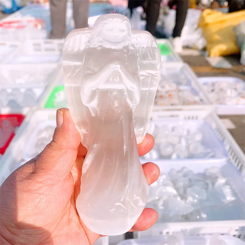 High Quality White Selenite Guardian Angel Healing Crystal Carving Room Decoration Fashion Office Desktop Furniture Gift