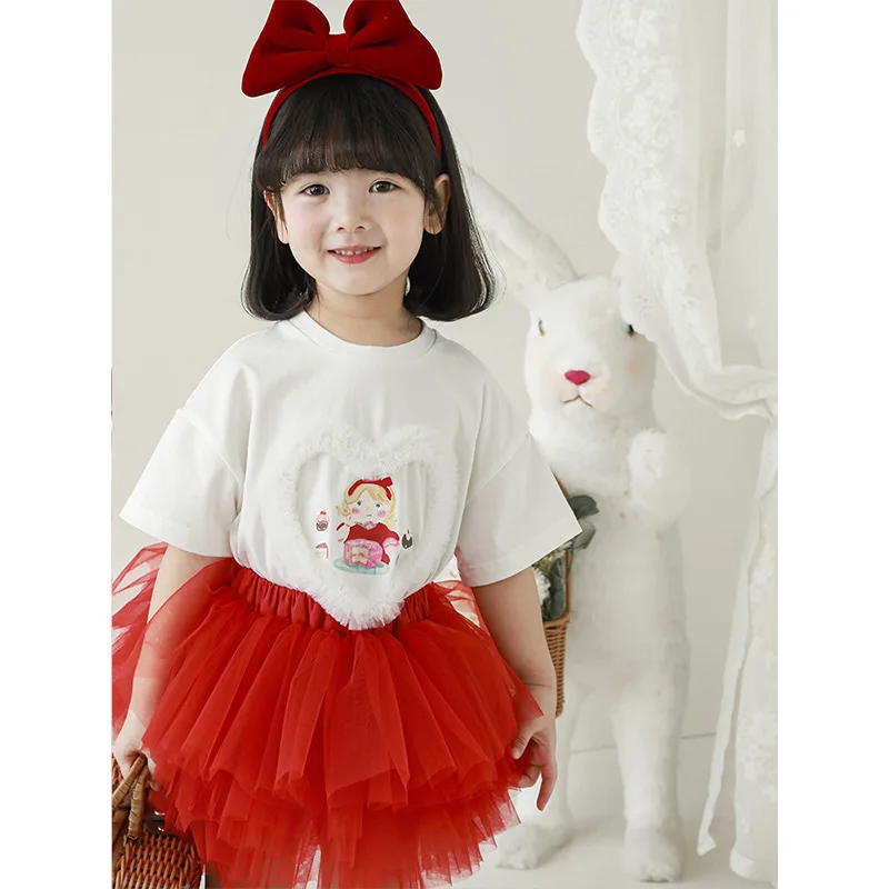 

Children's Cartoon Short-sleeved T-shirt Skirt Suit Summer Girls Korean Top Skirt Two-piece Set