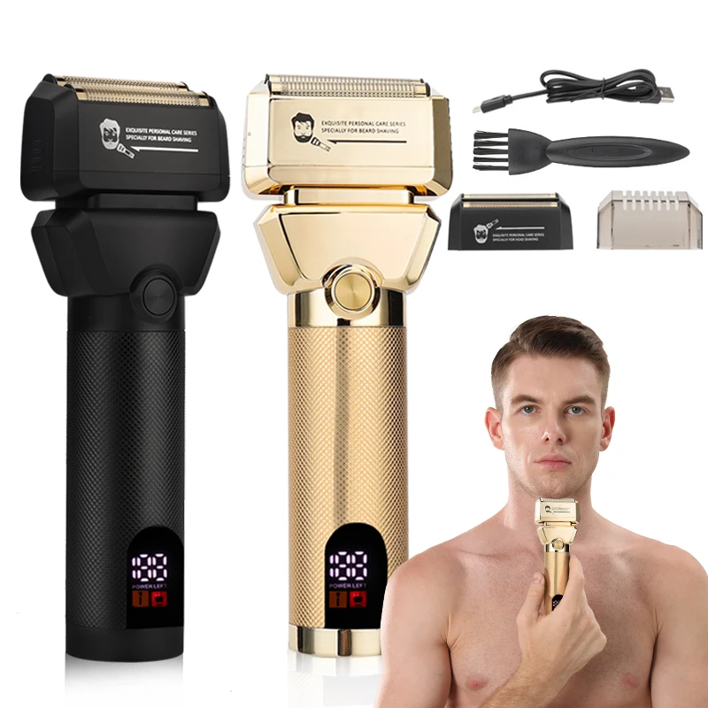 Afeitadora Eléctrica Recíproca Profesional para Hombre, de Alta Potencia, Doble Lámina, Pantalla LED, Inalámbrica, Recortadora de Barba con Cabezal de Cuchilla de Repuesto