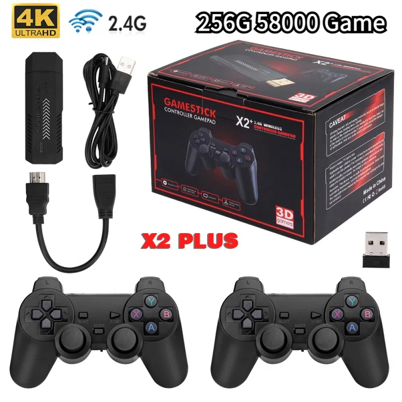 Игровая приставка X2 PLUS, HD 4K 3D консоль, двойной контроллер, беспроводные 58000 игр, 256 ГБ, Ретро игры, 4G игровая приставка