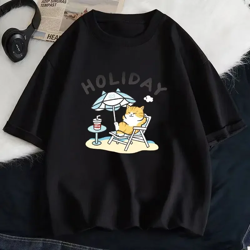 الحيوانات الأليفة الجرافيك بلوزة الشارع الشهير الملابس الكورية موضة تيز الصيف Kawaii تي شيرت اليابانية الكرتون لطيف القط قصيرة الأكمام التي شيرت