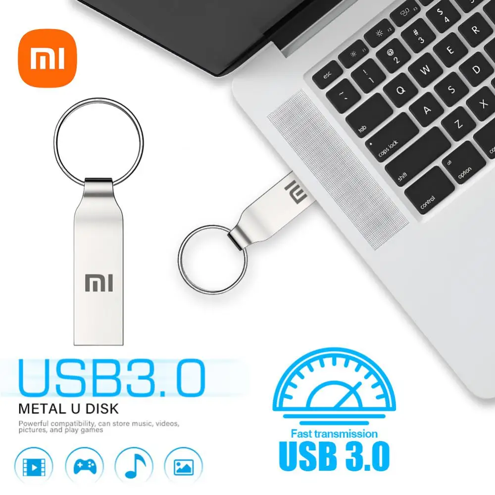 샤오미 키 체인 금속 USB 플래시 드라이브, 미니 USB 3.0 펜 드라이브, 512GB 실제 용량 메모리 스틱, 128GB 크리에이티브 U 디스크, 2TB