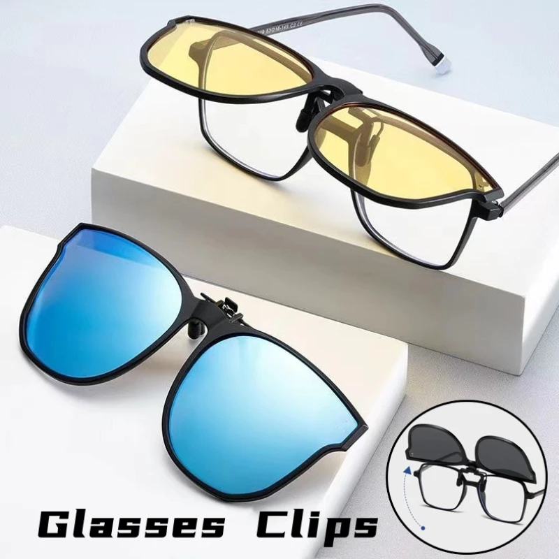 Men Women Outdoor UV400 Sunglasses Clips Trendy Ultralight Square Clip-on Sun Glasses Retro Night Vision Polarized Goggles